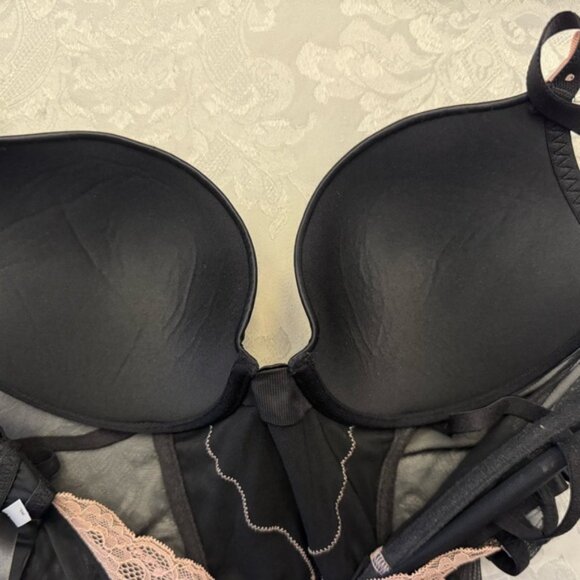 Adore Me XL Underwire Padded Push Up Teddy Garter Bra Corset Neglige Black Pink - Picture 6 of 7